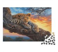 Léopard Puzzle 1000 Pieces Cadeau Unique Coucher de Soleil Ciel Jeu Éducatif Challenge Toy À De Qualité Supérieure Peinture Art pour Adultes Et Enfants À Partir De 12 Ans 1000pcs (75x50cm)
