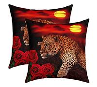 Leopard Rose Housse de Coussin Lot De 2 Guépard Fleurs Imprimer Taie d'oreiller 60x60cm Cases Taie Oreiller Wild Animaux Botanique Fleurss Modèle Rouge Brun Housse Coussin Pour Canapé Extérieur