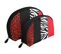 Léopard Rouge et Animal zèbre, Trousse de Maquillage Coquille Femme Petit Porte-Monnaie Trousse de Toilette Trousse à cosmétiques 2 pièces