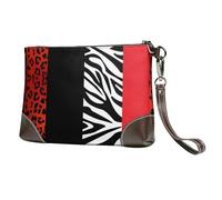 Léopard Rouge et zèbre,Sacs à Main en Cuir PU pour Femmes, Pochette à Fermeture éclair, Portefeuille, Sac à Main avec dragonne
