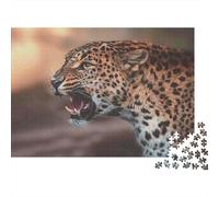 Léopard Rugissant Haute qualité 1000 pièces Puzzle pour Adultes Léopard Sauvage Rugissant féroce Premium Robuste Vibrant Stimulant Jeu Familial 70x50cm/1000pcs