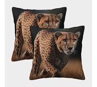 Léopard Running on The Golden Savannah Housse De Coussin, Taie d'oreiller,Confortable Et Durable Maison Salon Chambre Décoration De La Imprimée,50x50cm Paquet De 2