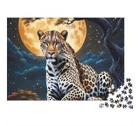 Léopard sous la Lune 1000 pièces Puzzle Difficile pour Adultes Regard de léopard dans la Jungle au Clair de Lune Premium Robuste Haute qualité Vibrant Stimulant soulagement du Stress 70x50cm/1000pcs