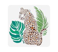 Leopard Stencil 11.8x11.8inch Reusable Tropical Leopard Painting Stencil DIY Art Tropical Leaf Drawing Template Plants Animal Stencil Painting on Wood