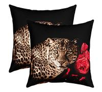 Leopard Taie d'oreiller 60x60cm Lot De 2 Soft Guépard Imprimer Housse de Coussin pour Le Salon Chambre à Canapéer Housse Coussin Rose Fleurs Wild Animaux Rouge Brun Taie Oreiller pour canapé Chaise