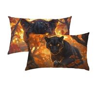 Léopard Taies d'oreiller 40x80 Lot de 2, Housse Coussin Lin, Housse de Coussin Exterieur Impermeable pour Salon de Jardin, Taie Oreiller Noir Douce et Respirante avec Fermeture Éclair Invisible S-341