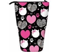 Léopard télescopique crayon papeterie étui stylos boîte de rangement avec fermeture à glissière pour femmes hommes garçons filles tête de chat coeur patte chaton peau d'animal répéter régulier modern