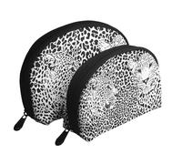 Léopard Tigre Imprimé Noir Et Blanc, Trousse de Maquillage Coquille Femme Petit Porte-Monnaie Trousse de Toilette Trousse à cosmétiques 2 pièces