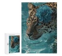 Leopard with Blue Flower in Water Puzzle 1000 Pièces Educa Jouet en Bois Cadeau Unique Décoration Intérieure Jeu Éducatif Challenge Toy Adultes Et Enfants À Partir De 14 Ans 300 PCS