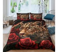 Leopard with Cubs Linge de Lit Hypoallergique Microfibre 3 pièces Imprimé en 3D Wild Animal Art Style Parure de Lit avec Taie d'oreiller Ultra Douce for Décoration de Chambre Super King（260x220cm）