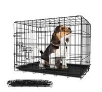Leopet® Cage De Transport Chien - 107x69x75,5cm, Pliable, 2 Portes, Métal, Portable, Noir - Boîte, Clôture Pour Animaux De Compagnie