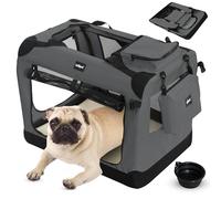 Leopet® Sac Transport pour Chiens - Gamelle et Poche Rangement, Pliable, Respirant, Tapis Amovible - Bagage, Panier Animaux de Compagnie (Anthracite, S: 50x35x35 cm - LxLxH)