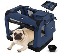Leopet® Sac Transport pour Chiens - Gamelle et Poche Rangement, Pliable, Respirant, Tapis Amovible - Bagage, Panier Animaux de Compagnie (Bleu, S: 50x35x35 cm - LxLxH)