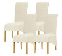 Leorate Lot de 4 housses de chaise de salle à manger à dossier haut en tissu jacquard épais pour chaises de salle à manger, mariage, banquet, hôtel, maison (blanc)