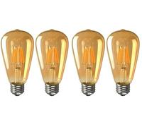 Leo's Light E27 Ampoules LED 8W Edison Vintage ST64, Blanc Chaud 2300K, 750LM, Equivalent à Ampoule Incandescente 80W, Ampoule Rétro à Filament, Rétro Antique Lampe décorative,Lot de 4 (Amber, 8W)