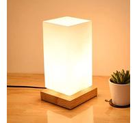 LEOSHI Lampe de Table cuboïde en Verre dépoli, Lampe de Bureau en Bois Massif, Lampe de Chevet, E27, Blanc Made in China