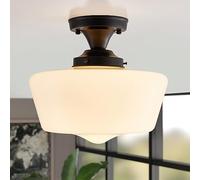 LEOSHI Plafonnier moderne, plafonnier semi-encastré pour école, verre de lait opale, lumière vintage pour chambre de ferme, salle de bain, couloir (noir - opaque) Made in China