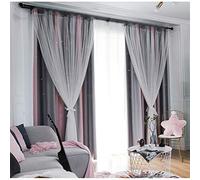 LEOSXA Rideau occultant Double Couche en Voile Transparent et Couleur, Superposition de Tulle Blanc, économie d'énergie/Rideaux de Chambre à Coucher pour Fille, cloison/Salon, Rideau d'ét