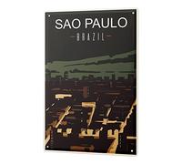 LEotiE SINCE 2004 Plaque en tôle rétro - Poster vintage en métal pour le salon - Motif Sao Paulo Brésil - 20 x 30 cm