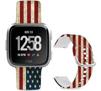Leotop Bracelet de montre de rechange en silicone souple - 23 mm - Motif de dessin animé - Compatible avec Fitbit Versa 2/Versa/Fitbit Versa Lite/SE - Pour homme et femme (Drapeau national)
