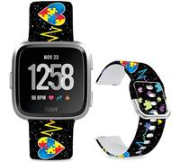 Leotop Bracelet de montre de rechange en silicone souple de 23 mm avec motif de dessin animé compatible avec Fitbit Versa 2/Versa/Fitbit Versa Lite/SE pour femmes et hommes. (Love Wave Line)