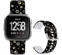 Leotop Bracelet de montre de rechange en silicone souple de 23 mm avec motif de dessin animé compatible avec Fitbit Versa 2/Versa/Fitbit Versa Lite/SE pour homme et femme (griffe de chat doré)