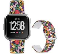 Leotop Bracelet de montre de rechange en silicone souple de 23 mm avec motif de dessin animé compatible avec Fitbit Versa 2/Versa/Fitbit Versa Lite/SE pour femmes et hommes. (Fleurs violettes et