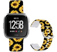 Leotop Bracelet de montre de rechange en silicone souple de 23 mm avec motif de dessin animé compatible avec Fitbit Versa 2/Versa/Fitbit Versa Lite/SE pour homme et femme (tournesol)