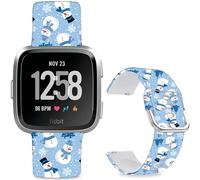 Leotop Bracelet de montre de rechange en silicone souple de 23 mm avec motif de dessin animé compatible avec Fitbit Versa 2/Versa/Fitbit Versa Lite/SE pour femmes et hommes. (Snowman avec chapeau)