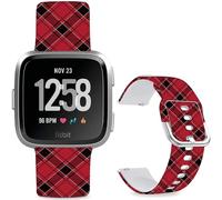 Leotop Bracelet de montre de rechange en silicone souple de 23 mm avec motif de dessin animé compatible avec Fitbit Versa 2/Versa/Fitbit Versa Lite/SE pour femmes et hommes. (Rouge et noir à carreaux)