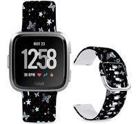 Leotop Bracelet de montre de rechange en silicone souple de 23 mm avec motif de dessin animé compatible avec Fitbit Versa 2/Versa/Fitbit Versa Lite/SE pour femmes et hommes. (étoiles et papillons)