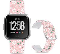 Leotop Bracelet de montre de rechange en silicone souple de 23 mm avec motif de dessin animé compatible avec Fitbit Versa 2/Versa/Fitbit Versa Lite/SE pour femmes et hommes. (fleur rose)