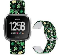 Leotop Bracelet de montre de rechange sport en silicone souple imprimé de 23 mm compatible avec Fitbit Versa 2/Versa/Fitbit Versa Lite/SE pour homme et femme (trèfle jaune et vert)