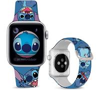 Leotop Bracelet de rechange en silicone compatible avec Apple Watch Stitch 41 mm, 40 mm,38 mm, design de bande dessinée pour iWatch SE/SE 2 série 8 7 6 5 4 3 2 1(41/40/38 mm, Blue-Stitch)