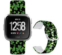 Leotop Bracelet de rechange sport en silicone souple avec motif de dessin animé - 23 mm - Compatible avec Fitbit Versa 2/Versa/Fitbit Versa Lite/SE pour homme et femme (trèfle de base noire)