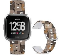 Leotop Bracelet de rechange sport en silicone souple de 23 mm avec motif de dessin animé compatible avec Fitbit Versa 2/Versa/Fitbit Versa Lite/SE pour femmes et hommes. (Ours gris marron)
