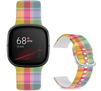Leotop Bracelet de sport de rechange en silicone souple à motif imprimé compatible avec Fitbit Versa 4/Fitbit Versa 3/Fitbit Sense 2/Fitbit Sense pour femmes et hommes. (couleur à carreaux)
