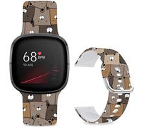 Leotop Bracelet de sport de rechange en silicone souple imprimé avec motif imprimé compatible avec Fitbit Versa 4/Fitbit Versa 3/Fitbit Sense 2/Fitbit Sense pour femmes et hommes (Ours gris marron)