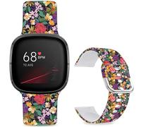 Leotop Bracelet de sport de rechange en silicone souple imprimé avec motif imprimé compatible avec Fitbit Versa 4/Fitbit Versa 3/Fitbit Sense 2/Fitbit Sense pour femmes et hommes. (Fleurs violettes et