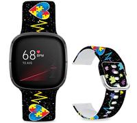 Leotop Bracelet de sport de rechange en silicone souple imprimé avec motif imprimé compatible avec Fitbit Versa 4/Fitbit Versa 3/Fitbit Sense 2/Fitbit Sense pour femmes et hommes. (Love Wave Line)