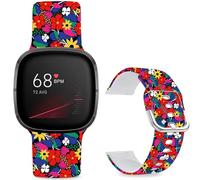 Leotop Bracelet de sport de rechange en silicone souple imprimé avec motif imprimé compatible avec Fitbit Versa 4/Fitbit Versa 3/Fitbit Sense 2/Fitbit Sense pour femmes et hommes. (Fleurs rouges
