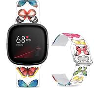Leotop Bracelet de sport de rechange en silicone souple imprimé avec motif imprimé compatible avec Fitbit Versa 4/Fitbit Versa 3/Fitbit Sense 2/Fitbit Sense pour femmes et hommes. (papillon coloré)