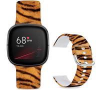 Leotop Bracelet de sport de rechange en silicone souple imprimé compatible avec Fitbit Versa 4/Fitbit Versa 3/Fitbit Sense 2/Fitbit Sense pour femmes et hommes (rayures tigre doré)