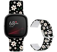 Leotop Bracelet de sport de rechange en silicone souple imprimé compatible avec Fitbit Versa 4/Fitbit Versa 3/Fitbit Sense 2/Fitbit Sense pour femmes et hommes. (fleur noire)