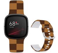 Leotop Bracelet de sport de rechange en silicone souple imprimé compatible avec Fitbit Versa 4/Fitbit Versa 3/Fitbit Sense 2/Fitbit Sense pour femmes et hommes. (Luxury Brown Carreaux)