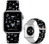 Leotop Bracelets de sport en silicone compatibles avec iWatch Ultra Series SE 10, 9, 8, 7, 6, 5, 4, 3, 2, 1. (Stars and Butterflies, 49 mm/46 mm/45 mm/44 mm/42 mm (Series 3 2 1))