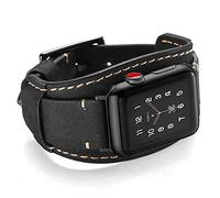 Leotop Compatible avec Apple Watch Bracelet 41mm 40mm 38mm, Bande en Cuir Véritable Strap avec Boucle en Acier Inoxydable Compatible iWatch Series 8/7/6/5/4/3/2/1 SE SE 2 (41/40/38 mm, Noir)