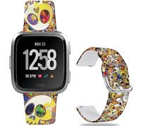 Leotop Halloween Scary Ghost of Death Bands Compatible avec Fitbit Versa 2/Versa/Versa Lite/Versa SE Band Fancy Soft Sport Silicone Cartoon Holiday Strap Hommes Femmes