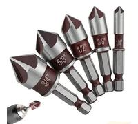 LEOUEANR Ensemble de 5 Fraises à Conter, Outil d'Abschrägung 82° à 5 Lames avec Tige Hexagonale 1/4 Pouce - Forets en Acier Haute Vitesse pour le Métal, le Bois, le Plastique et l'Aluminium