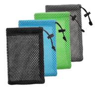 LEOUEANR Lot de 4 sacs en filet à cordon, pochettes de rangement en nylon résistantes, pour chargeurs MP3, écouteurs et clés, idéales pour s'organiser au quotidien (15 x 10 cm)